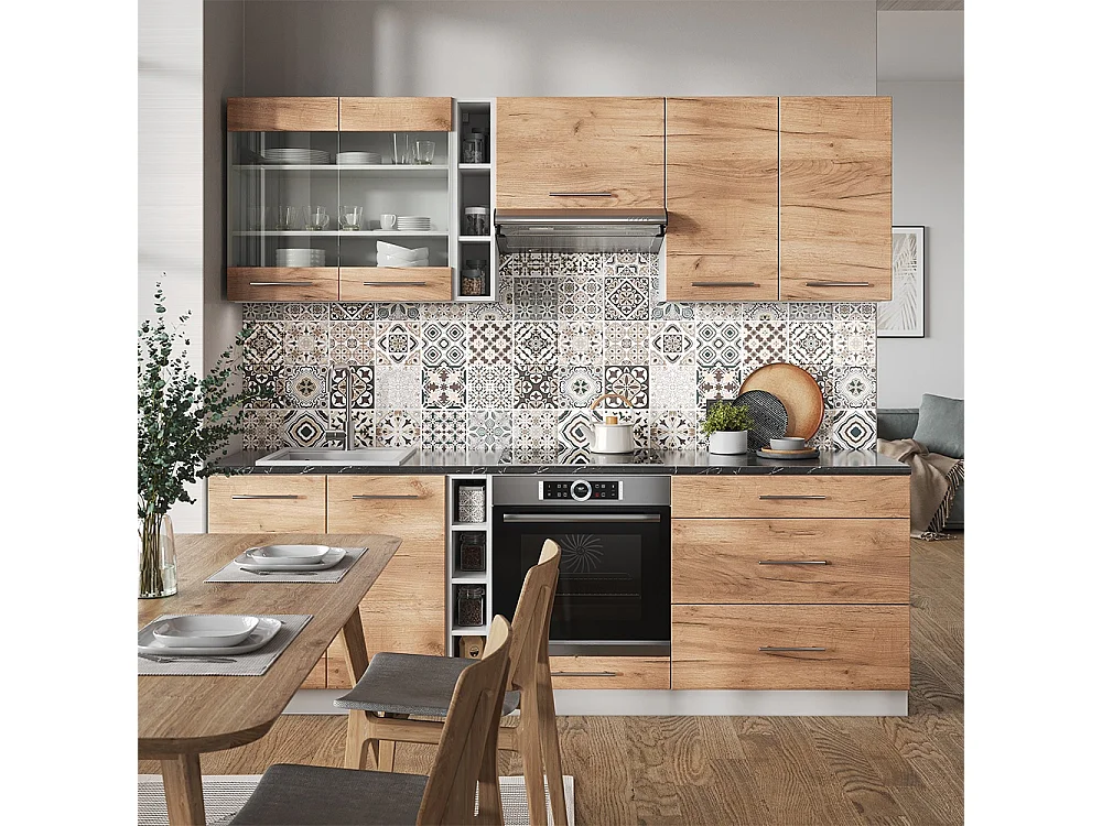 Mueble de cocina oro potencia roble/blanco 235x60x81.6 fame-line