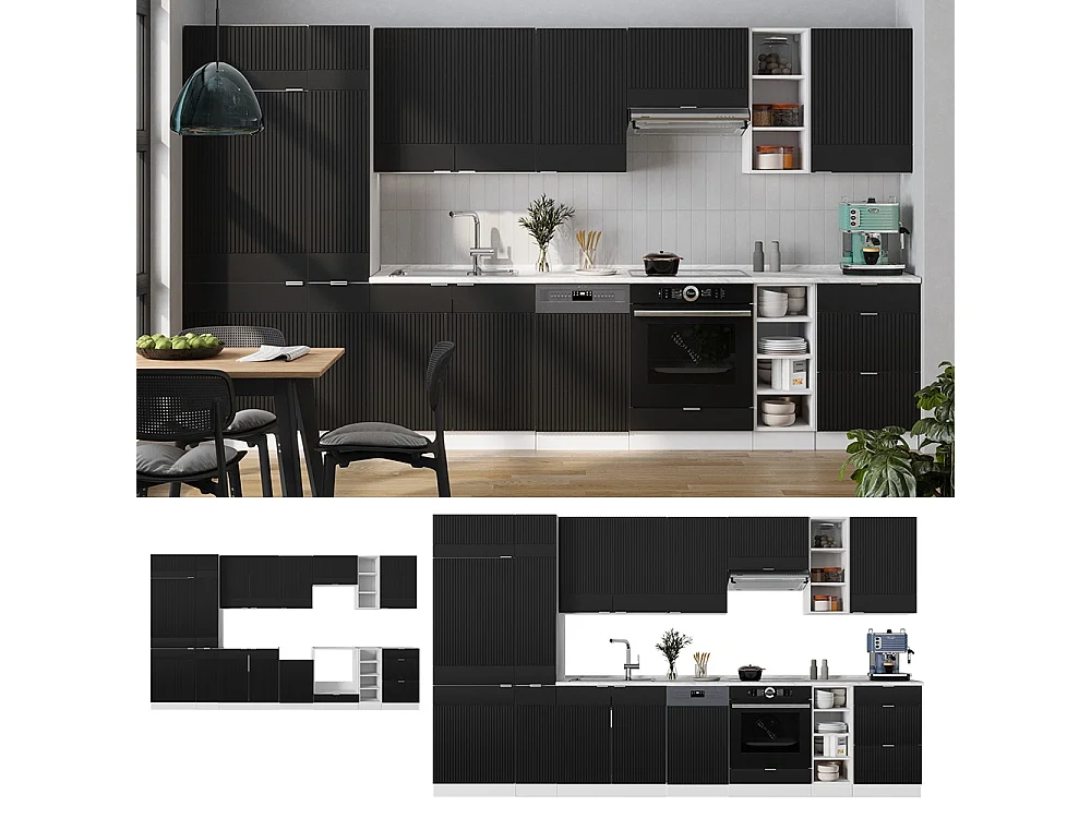 Mueble de cocina negro a rayas/blanco 355x46x81.6 fame-line