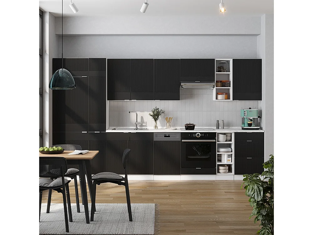 Mueble de cocina negro a rayas/blanco 355x46x81.6 fame-line