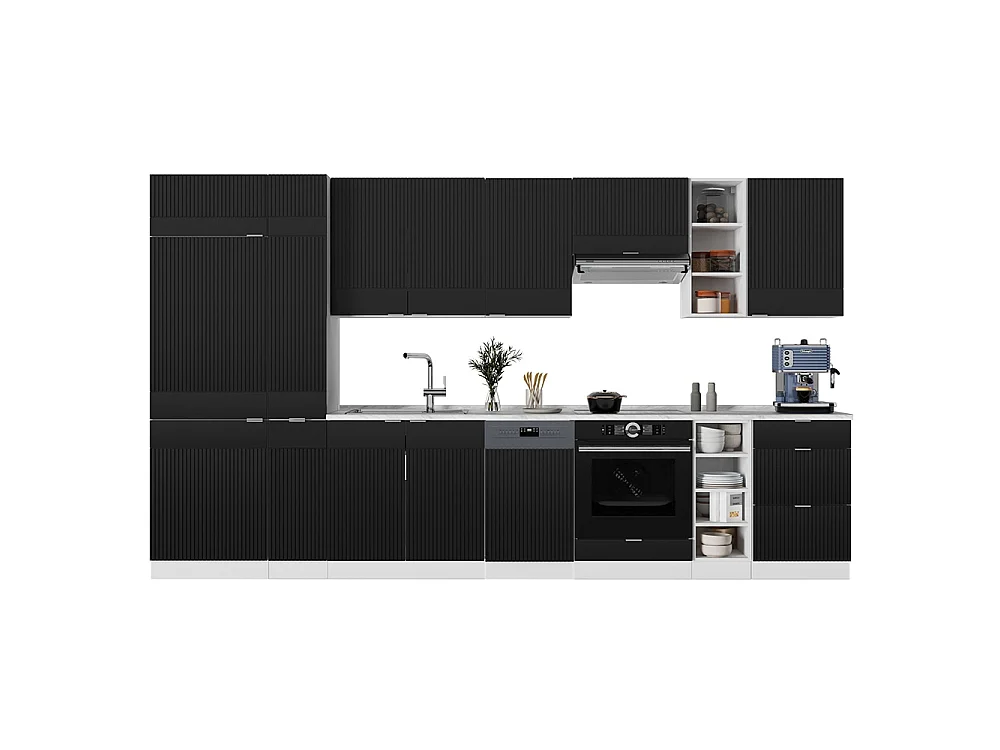 Mueble de cocina negro a rayas/blanco 355x46x81.6 fame-line