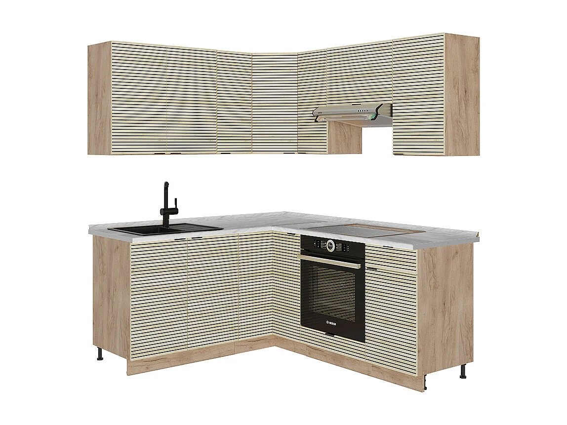 Cuisine en angle chêne lambris/chêne doré 190x60x81.6 fame-line