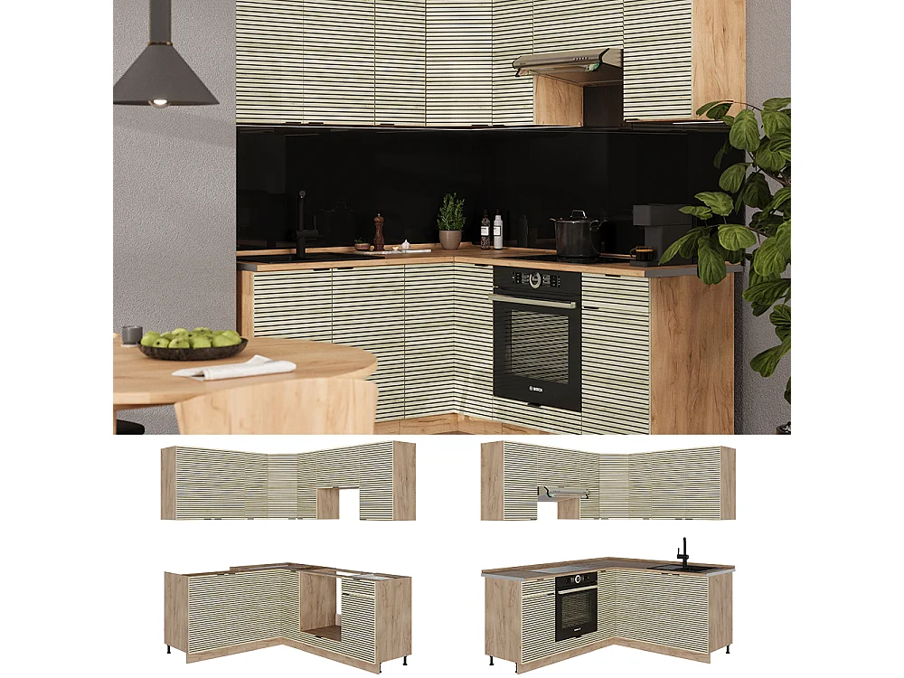 Cuisine en angle chêne lambris/chêne doré 190x60x81.6 fame-line