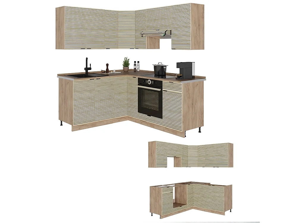 Cucina angolare completa pannello in quercia/rovere dorato 190x60x81.6 fame-line