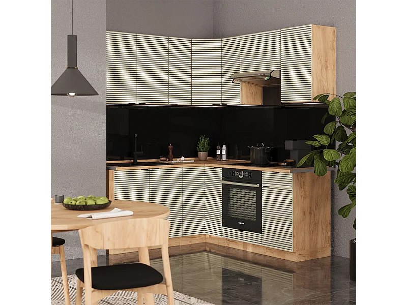 Cuisine en angle chêne lambris/chêne doré 190x60x81.6 fame-line