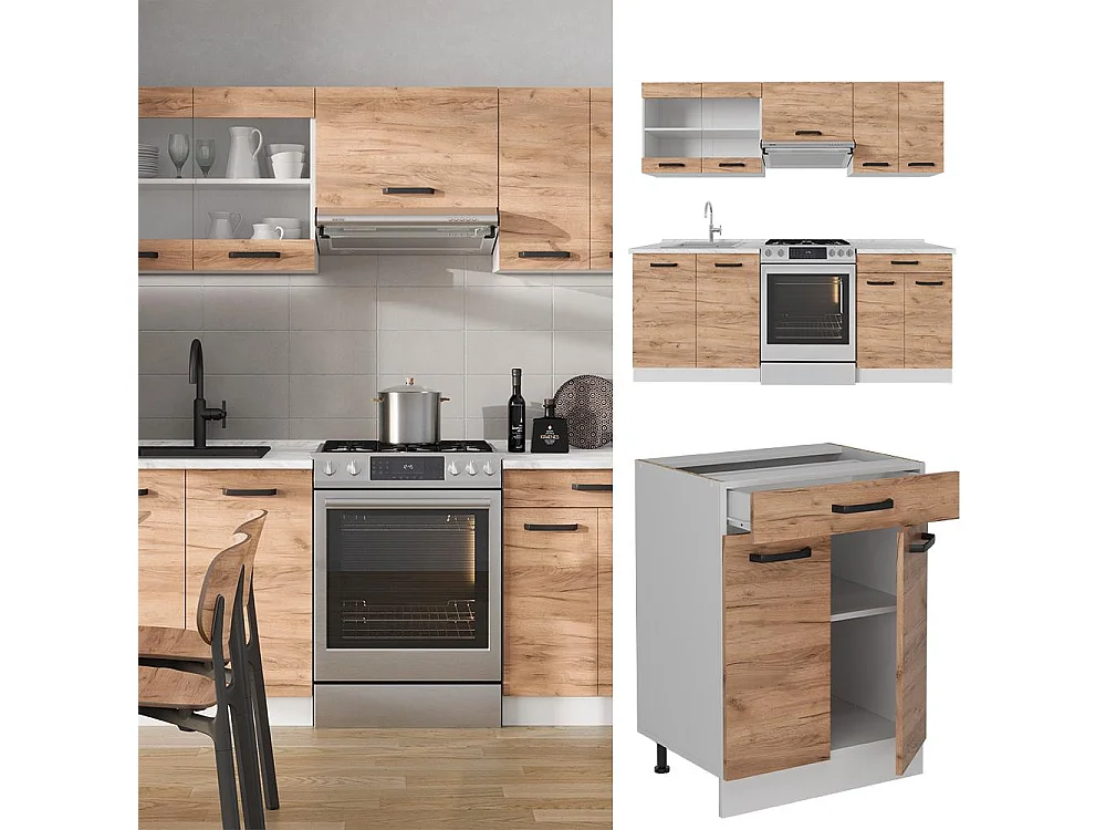 Keukenblok eik goud/wit 200x60x81.6 r-line