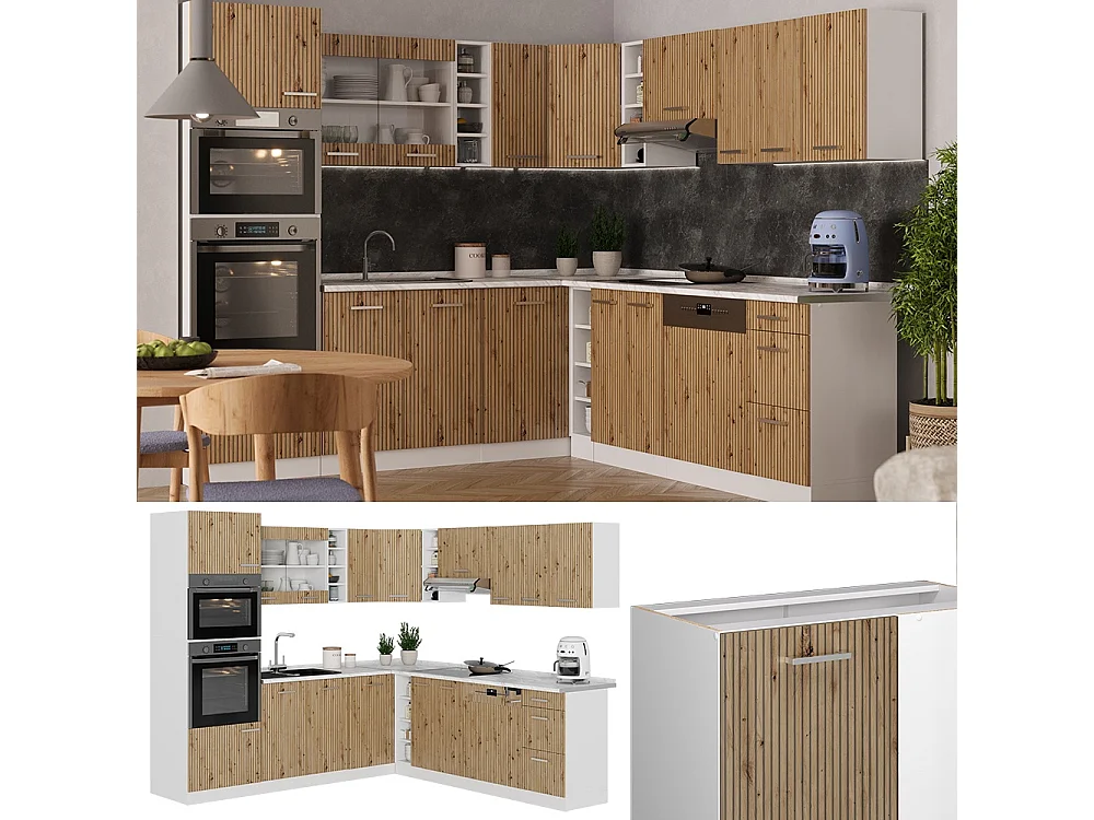 Cuisine en angle chêne artisan/blanc 247x60x81.6 r-line