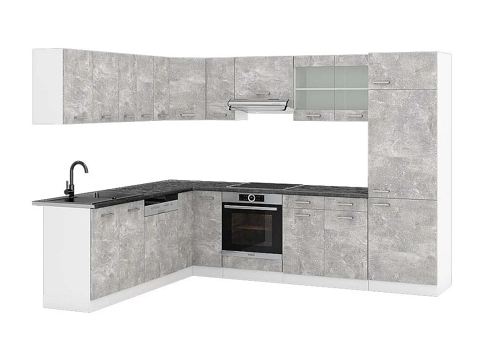 Cucina angolare completa cemento/bianco 287x60x81.6 r-line