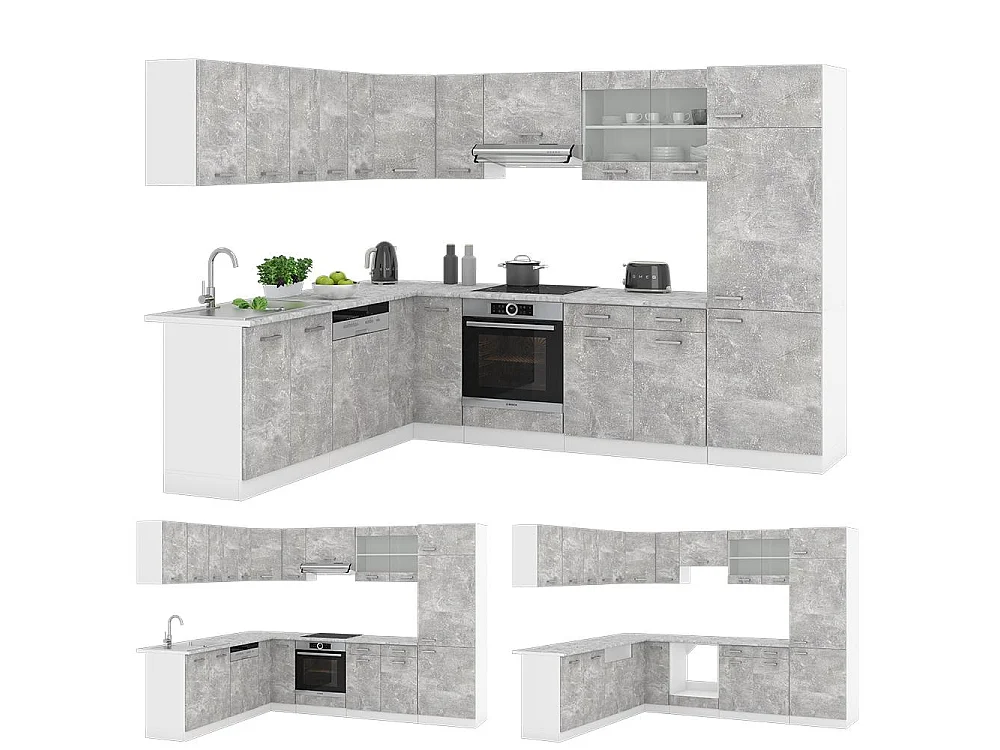 Cocina esquinera hormigón/blanco 287x60x81.6 r-line