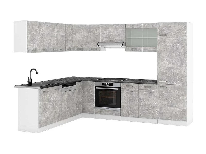 Cucina angolare completa cemento/bianco 287x60x81.6 r-line