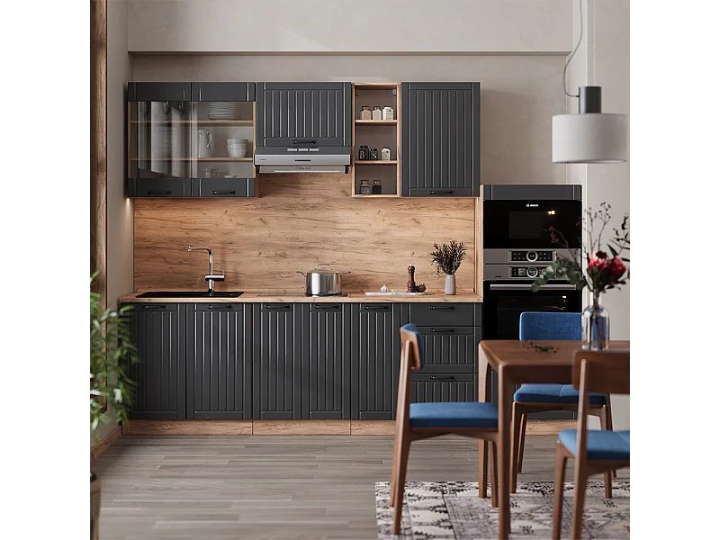 Mueble de cocina gris oscuro 280x60x81.6 fame-line