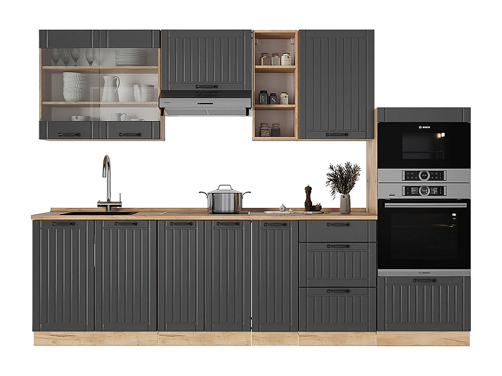 Mueble de cocina gris oscuro 280x60x81.6 fame-line