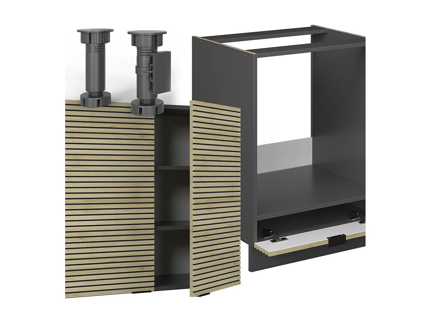 Cuisine en angle chêne lambris/anthracite 190x46x81.6 fame-line