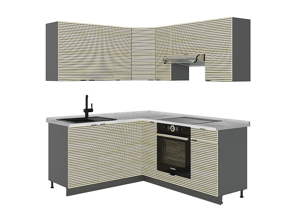Cuisine en angle chêne lambris/anthracite 190x46x81.6 fame-line