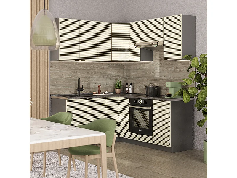 Cuisine en angle chêne lambris/anthracite 190x46x81.6 fame-line