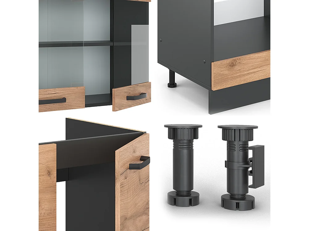 Hjørnekøkken gylden eg/antracit 287x60x81.6 r-line