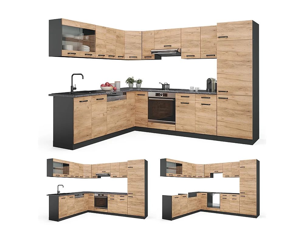 Hjørnekøkken gylden eg/antracit 287x60x81.6 r-line