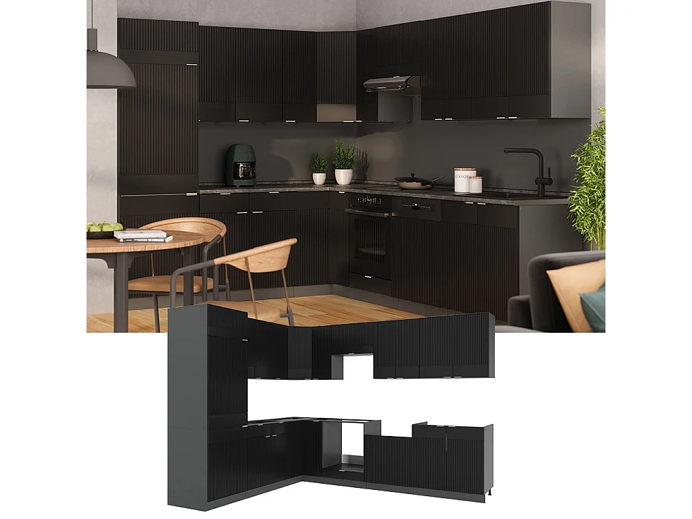Cocina esquinera rayas negras/antracita 287x46x81.6 fame-line