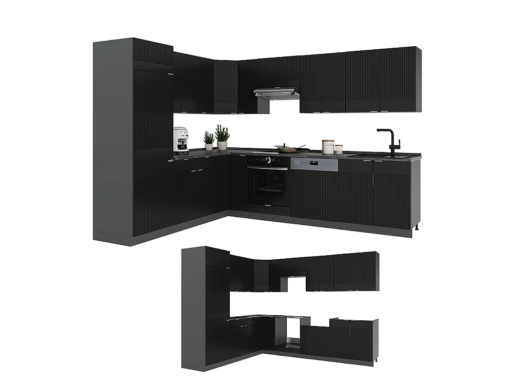 Cocina esquinera rayas negras/antracita 287x46x81.6 fame-line