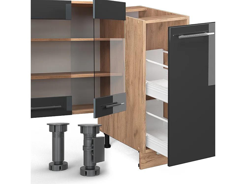 Cucina componibile antracite lucido/oro power oak 280x46x81.6 fame-line