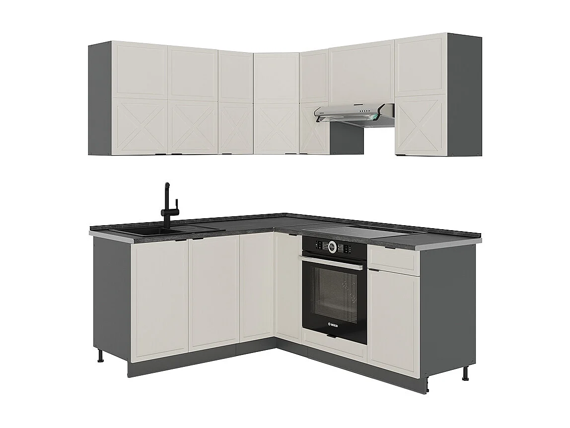 Eckküche graubeige/anthrazit 190x60x81.6 fame-line