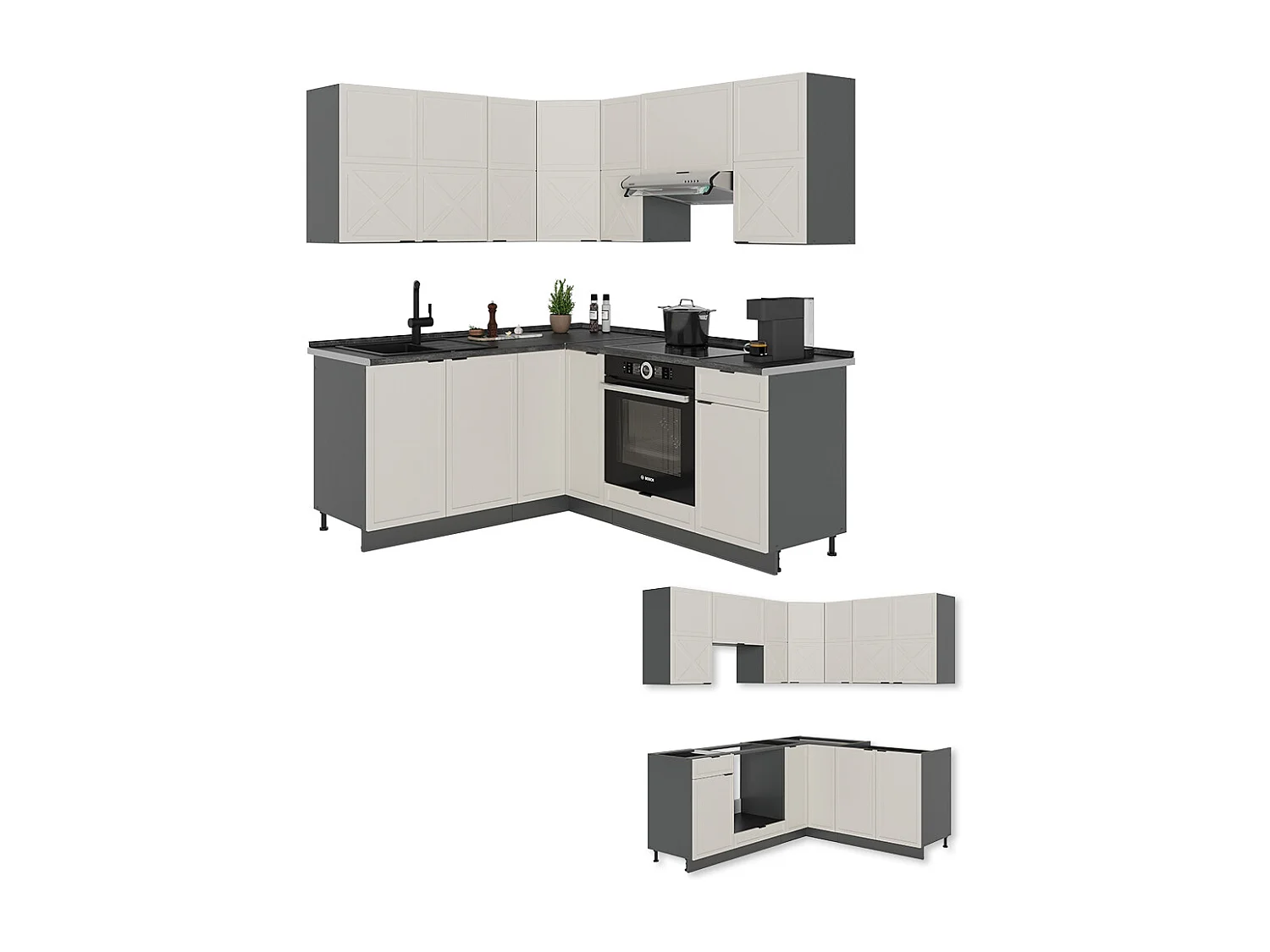 Eckküche graubeige/anthrazit 190x60x81.6 fame-line