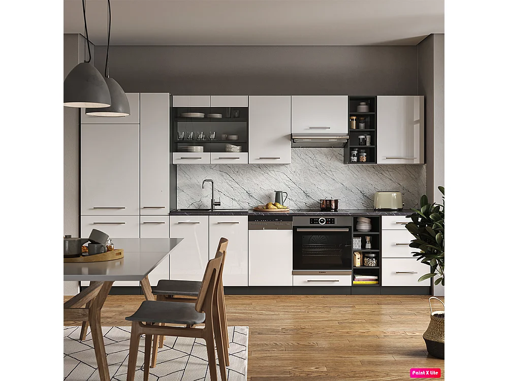 Cuisine blanc brillant/anthracite 355x60x81.6 fame-line