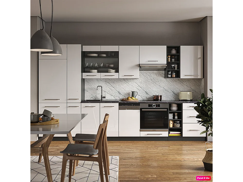 Cuisine blanc brillant/anthracite 355x60x81.6 fame-line