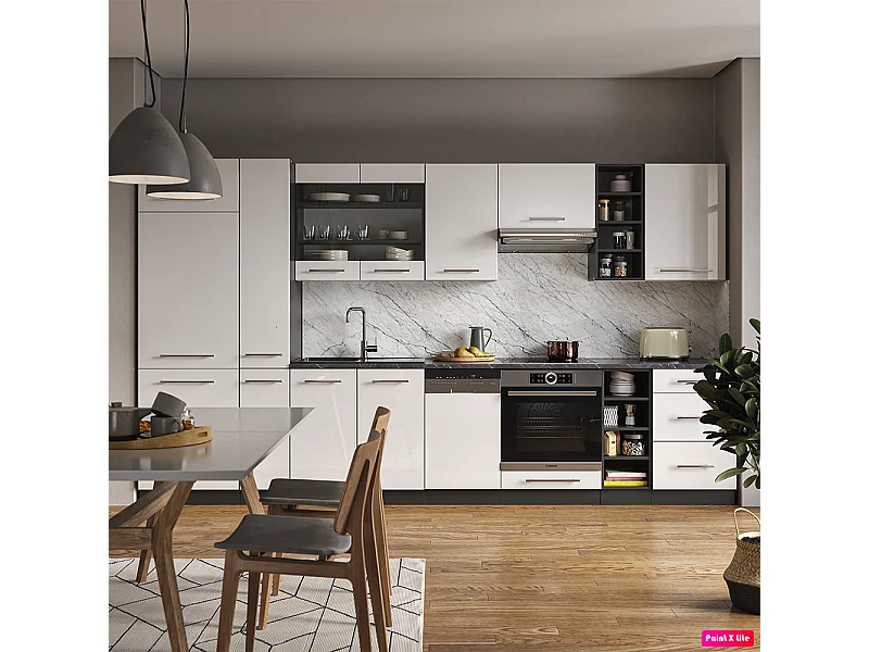 Mueble de cocina blanco brillo/antracita 355x60x81.6 fame-line