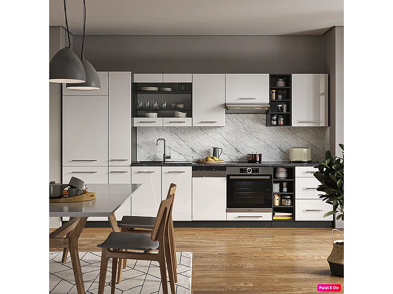 Cuisine blanc brillant/anthracite 355x60x81.6 fame-line