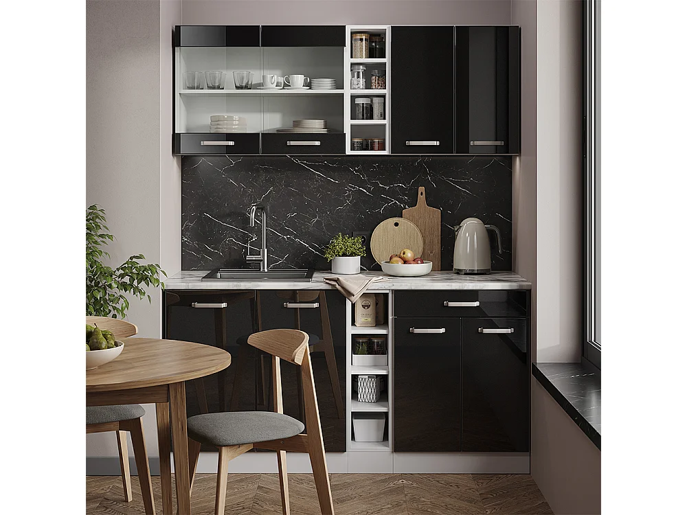 Cuisine noir brillant/blanc 160x60x81.6 r-line