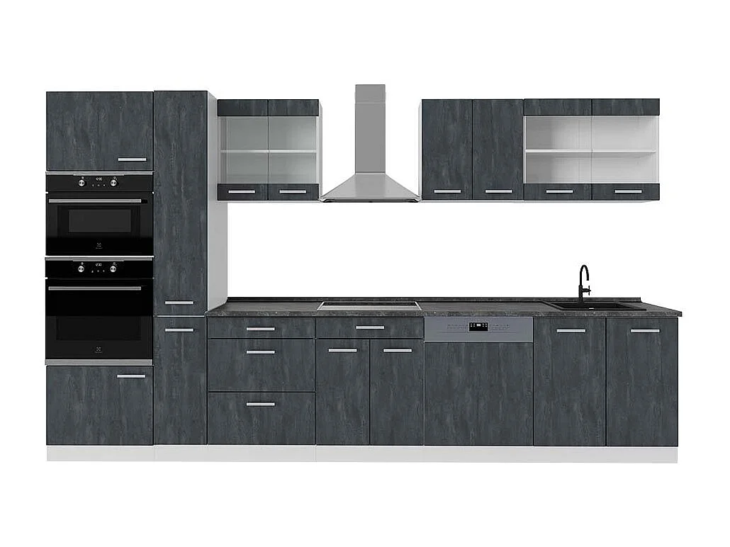 Mueble de cocina hormigón negro/blanco 350x60x81.6 r-line