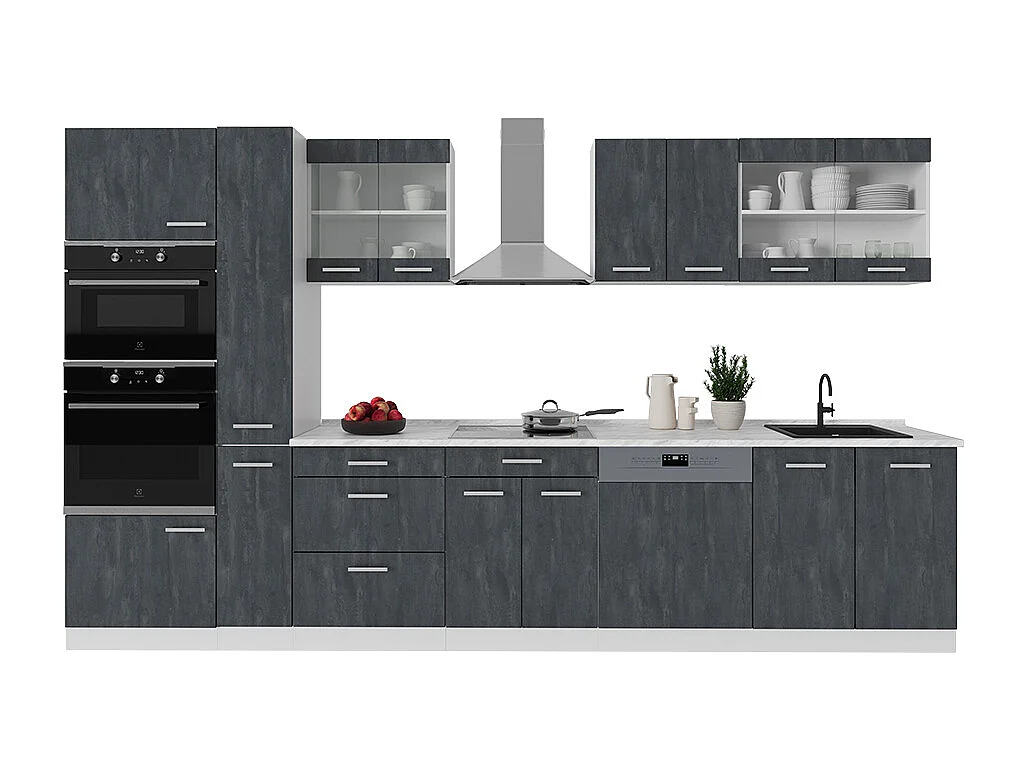 Ligne de cuisine noir béton/blanc 350x60x81.6 r-line