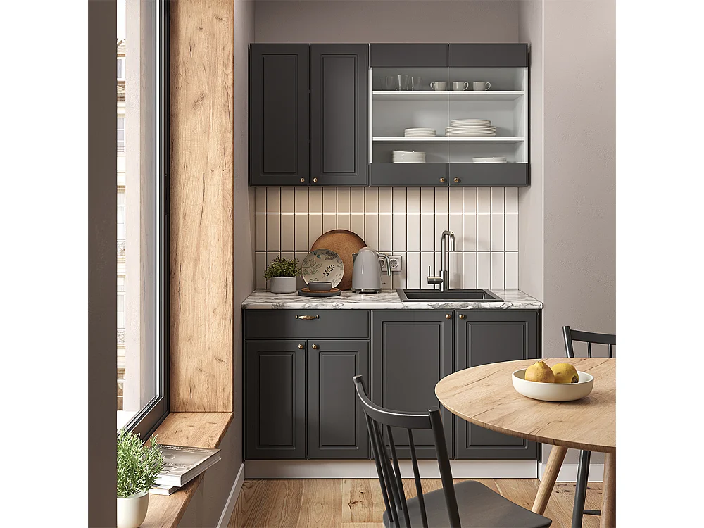 Cuisine anthracite-or/blanc 140x46x81.6 fame-line