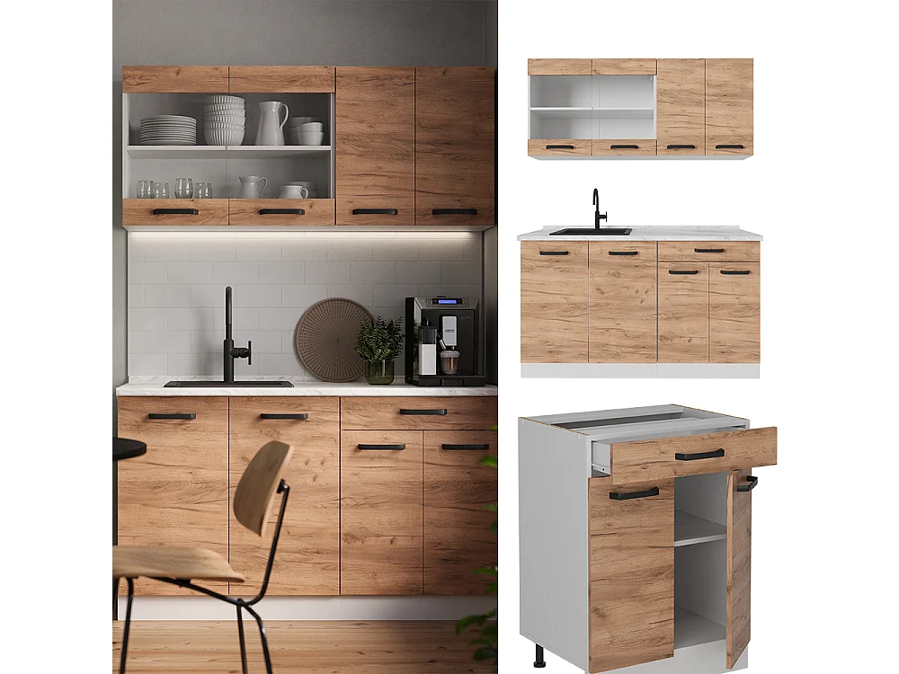 Cuisine chêne doré/blanc 140x60x81.6 r-line