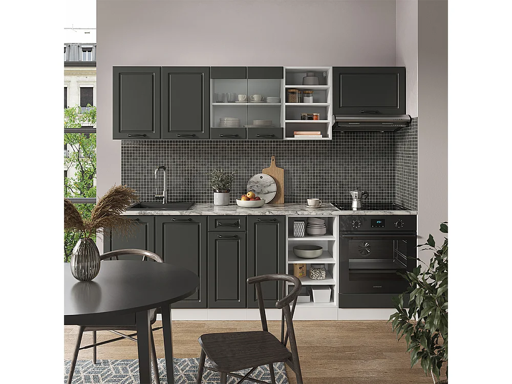 Mueble de cocina antracita casa de campo/blanco 240x60x81.6 r-line