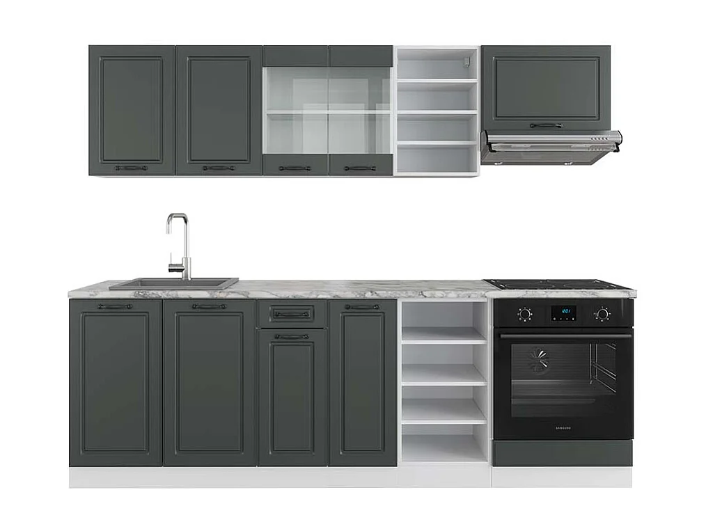 Mueble de cocina antracita casa de campo/blanco 240x60x81.6 r-line