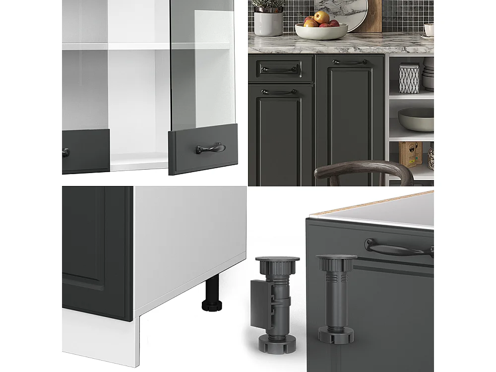 Mueble de cocina antracita casa de campo/blanco 240x60x81.6 r-line