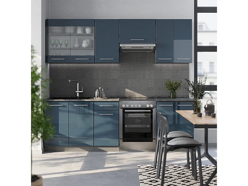 Cuisine bleu foncé brillant/anthracite 240x60x81.6 fame-line