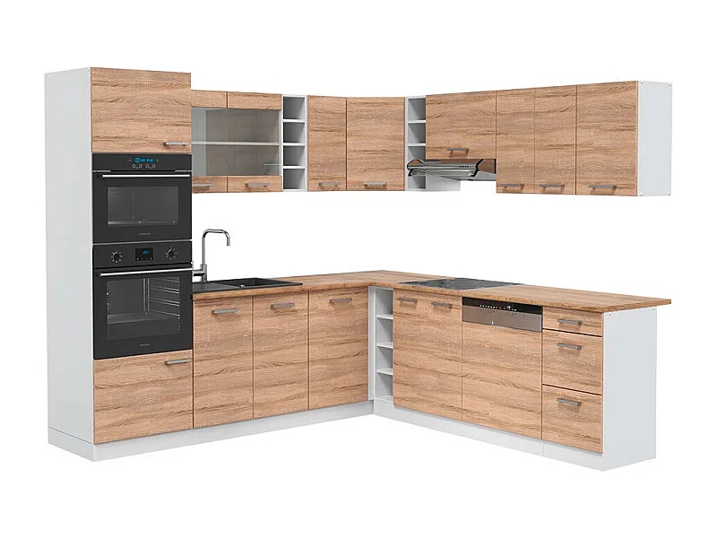 Cocina esquinera sonoma/blanco 247x60x81.6 r-line