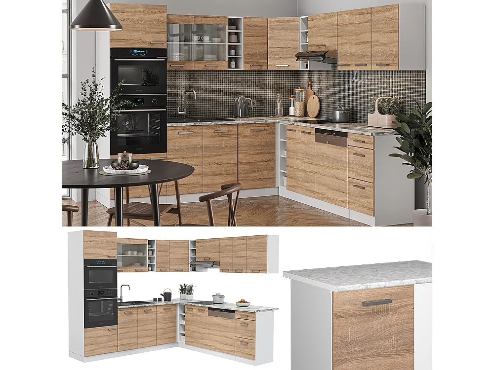 Cocina esquinera sonoma/blanco 247x60x81.6 r-line