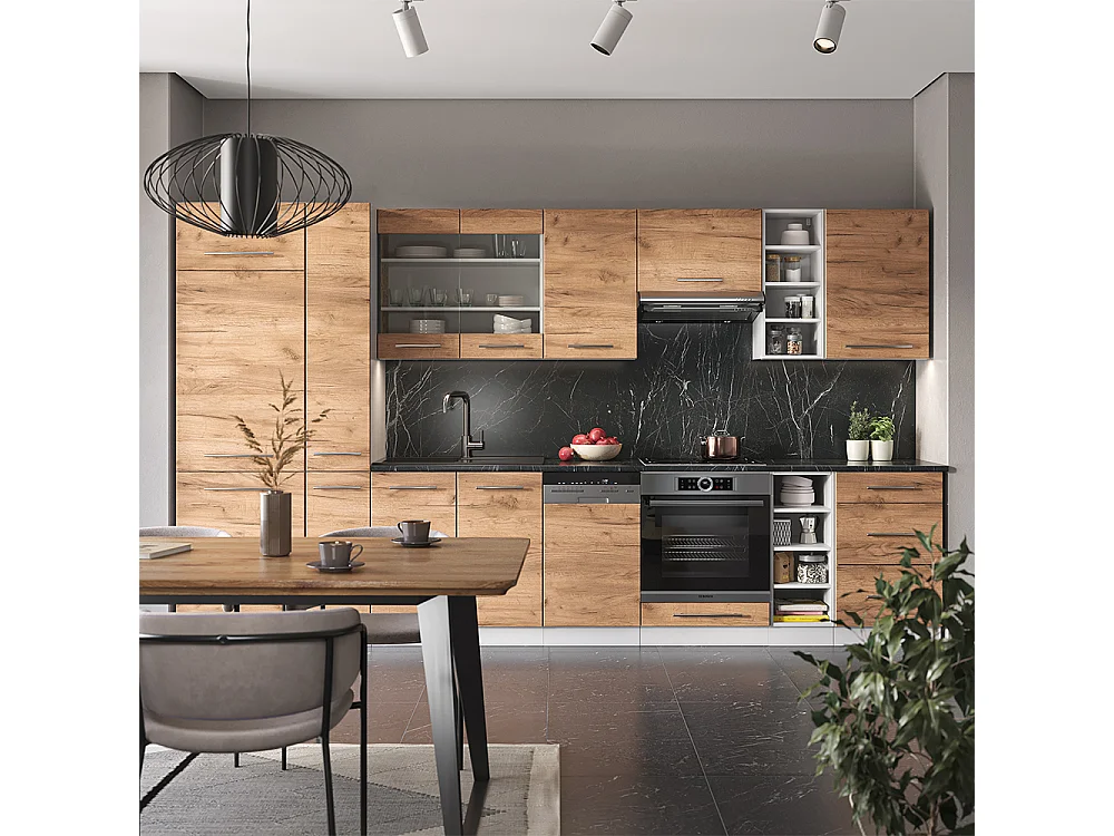 Zabudowa kuchenna gold power dąb/biały 355x60x81.6 fame-line