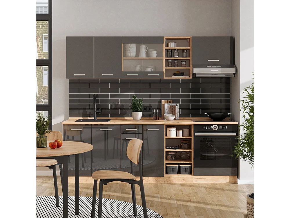 Cuisine anthracite brillant/chêne doré 240x60x81.6 r-line