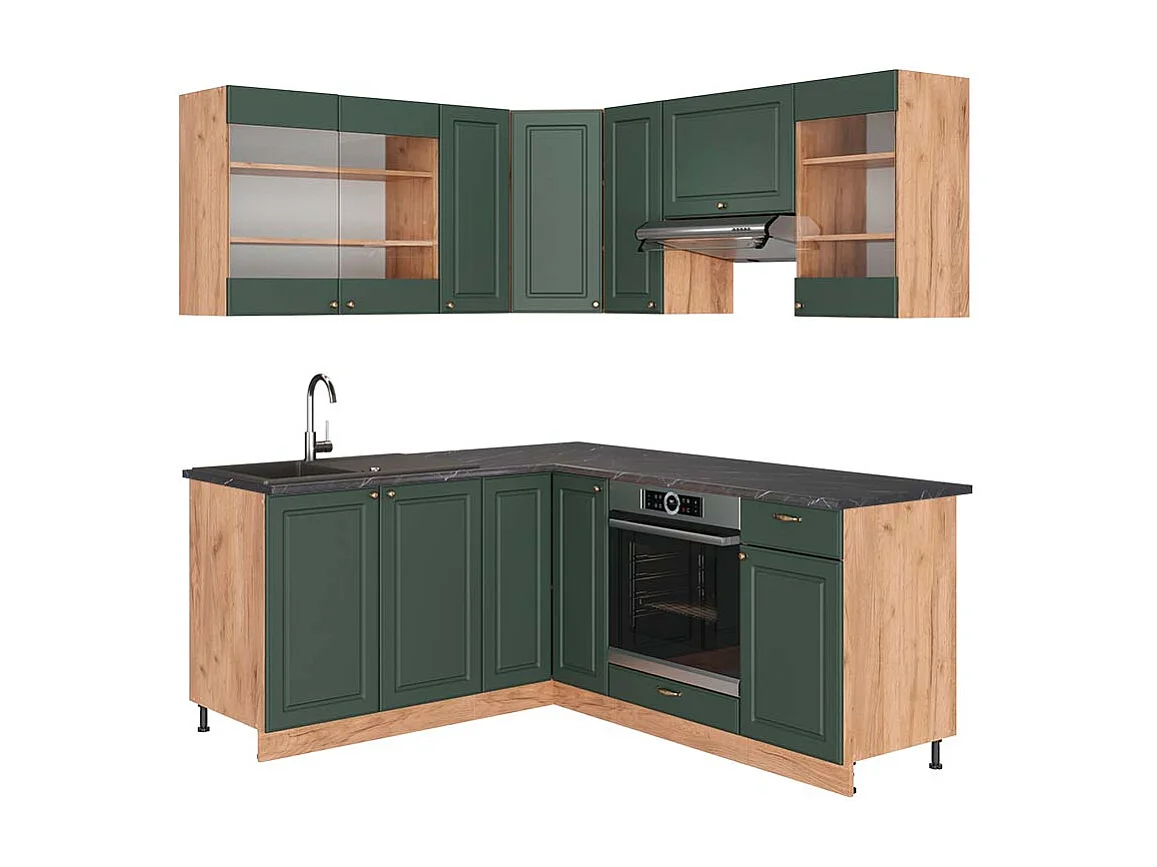 Cuisine en angle chêne vert et or/chêne doré 190x60x81.6 fame-line