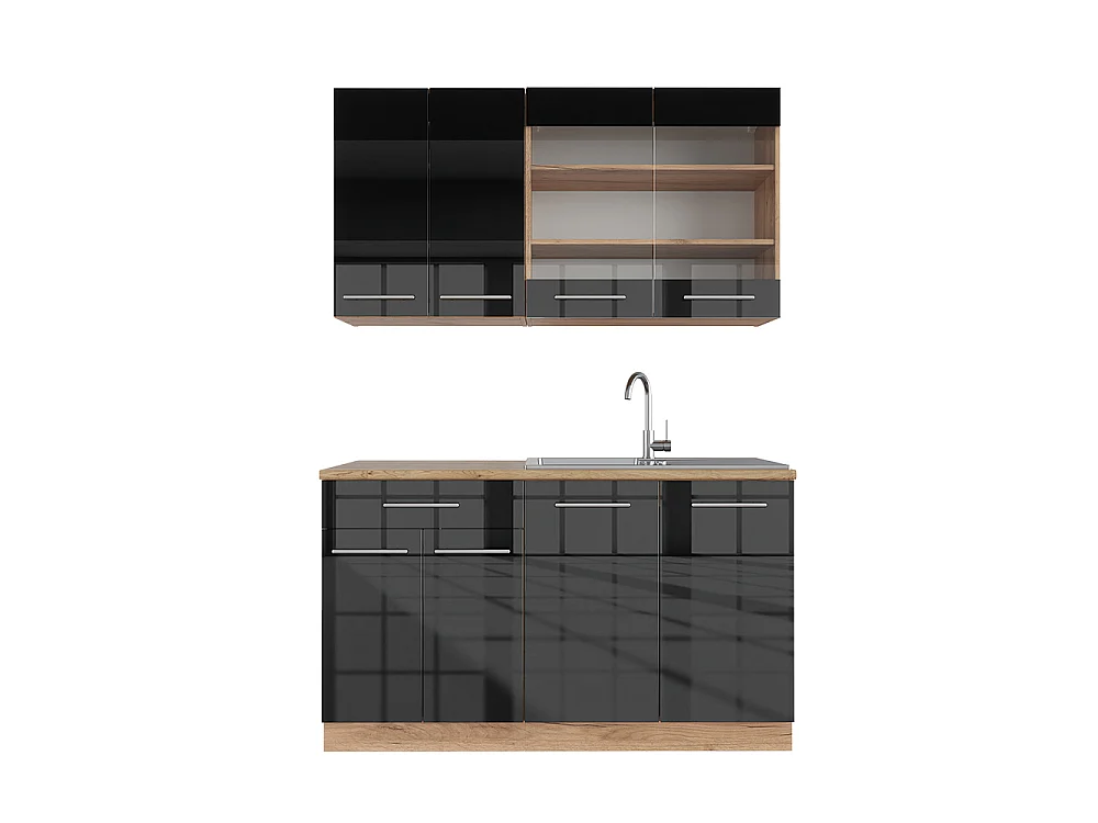 Singlekøkken antracit højglans/guld power oak 140x60x81.6 fame-line
