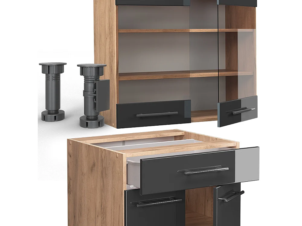 Singlekøkken antracit højglans/guld power oak 140x60x81.6 fame-line