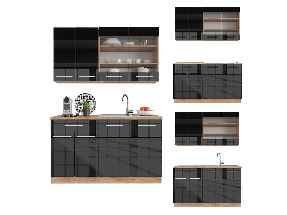 Singlekøkken antracit højglans/guld power oak 140x60x81.6 fame-line