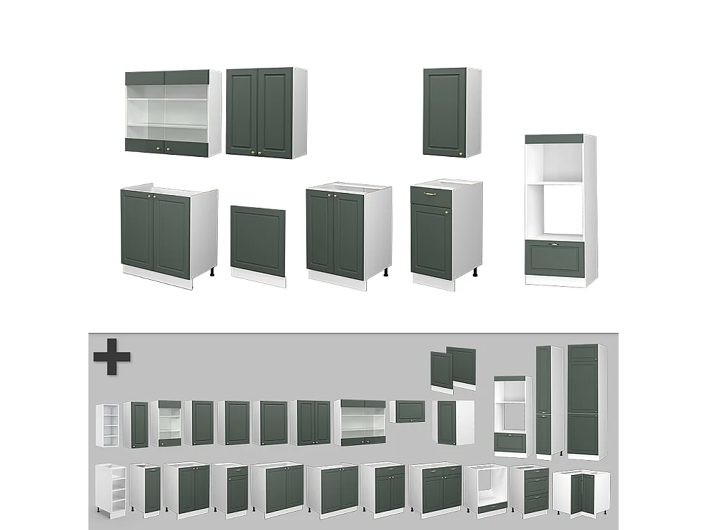 Mueble de cocina verde-dorado casa de campo/blanco 300x60x81.6 fame-line