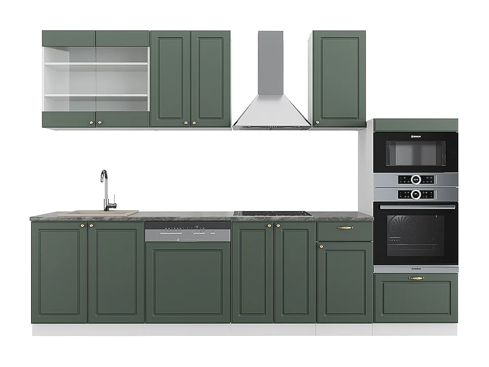 Cuisine vert-or landhaus/blanc 300x60x81.6 fame-line