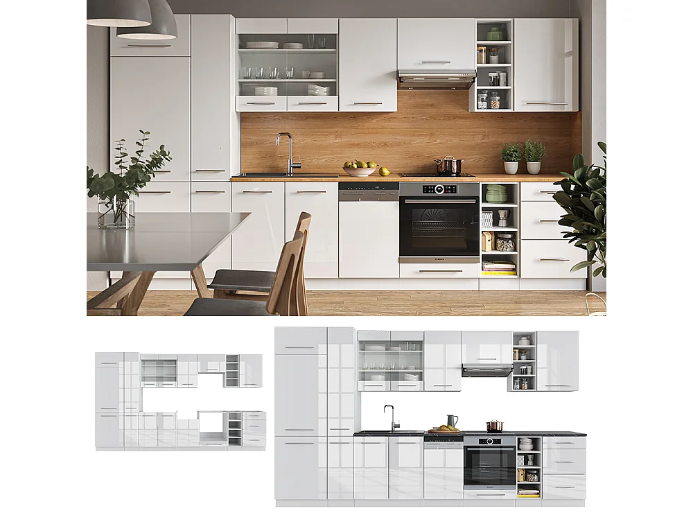 Kitchenette branco alto brilho/branco 355x60x81.6 fame-line
