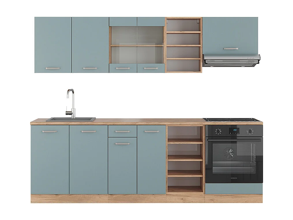 Cuisine bleu-gris/chêne doré 240x46x81.6 r-line